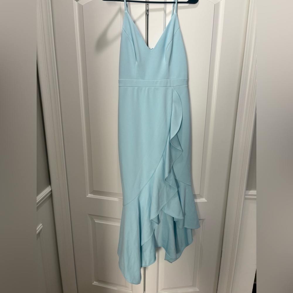 XSCAPE- Asymmetrical Light Blue Dress - Picture 2 of 5
